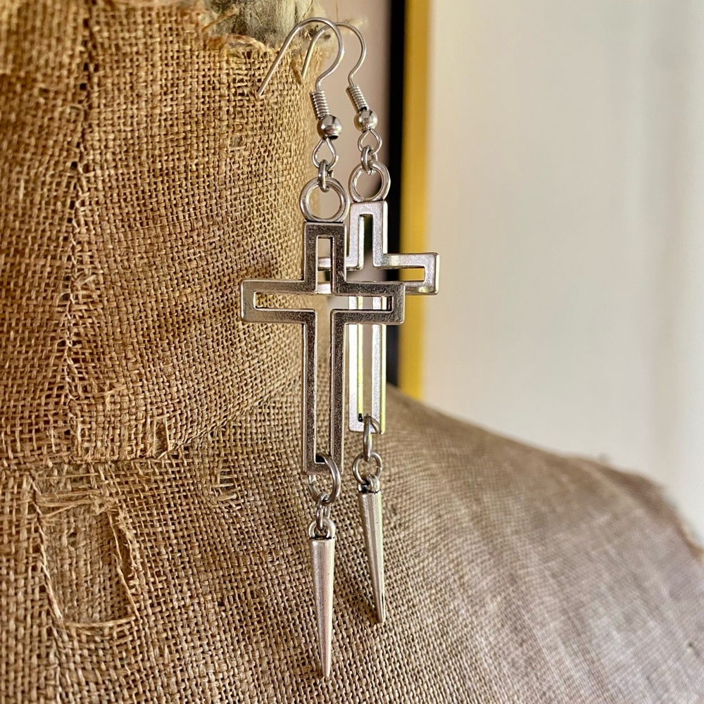 Silver Spike Cross earrings